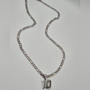 Silver Tone “10” Number Pendant Chain Necklace